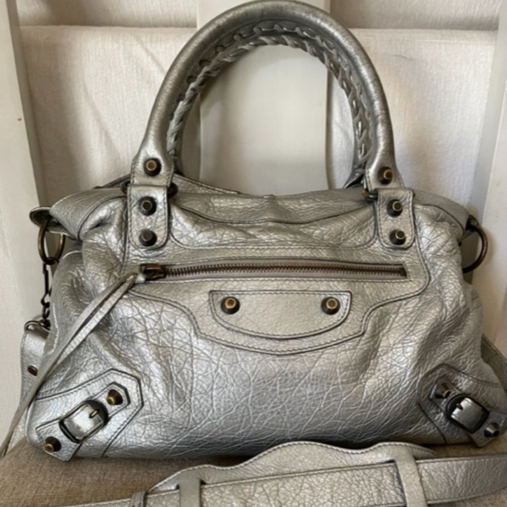 Balenciaga Town Bag - Silver with gold hardware